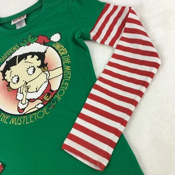 Betty Boop Juniors Size S Christmas Top Green - Picture 4 of 6